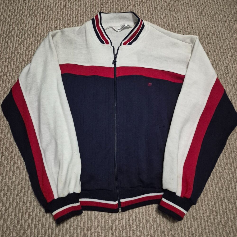 Pierre Cardin Track Jacket Mens M Red White Blue Good Vintage 80s USA Velour